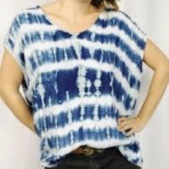 PPLA White Blue Tie Dye Waterfall Sleeveless Top - Picture 5 of 5